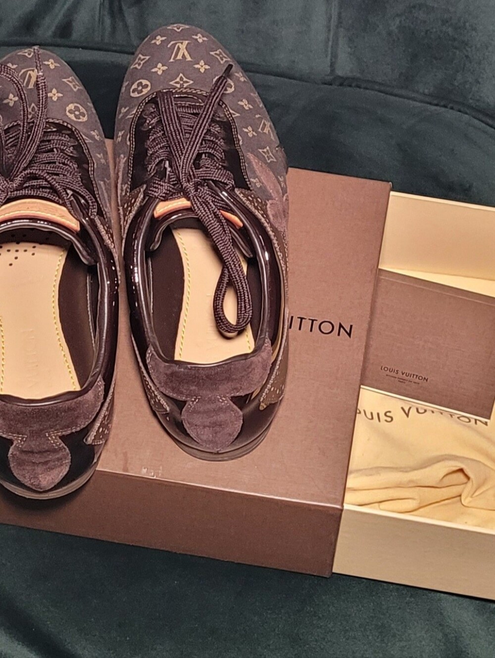 Louis Vuitton Brown Monogram Patent-Trim Sneakers - Picture 3 of 8